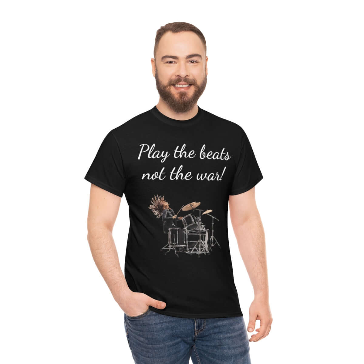 Customised t-shirt. Feel great and wear "play the beats not the war " t-shirt. Play the music in our clothes!!