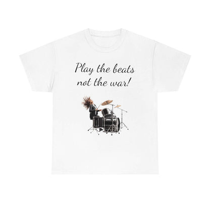 Customised t-shirt. Feel great and wear "play the beats not the war " t-shirt. Play the music in our clothes!!